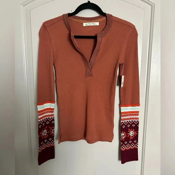 Free People - Mikah Layering Thermal Cuff Cozy Top- Autumn Combo NWT - Picture 5 of 9